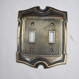 American Tack & Hardware 1968 Vintage MCM Brass Metal Light Switch Plate Double
